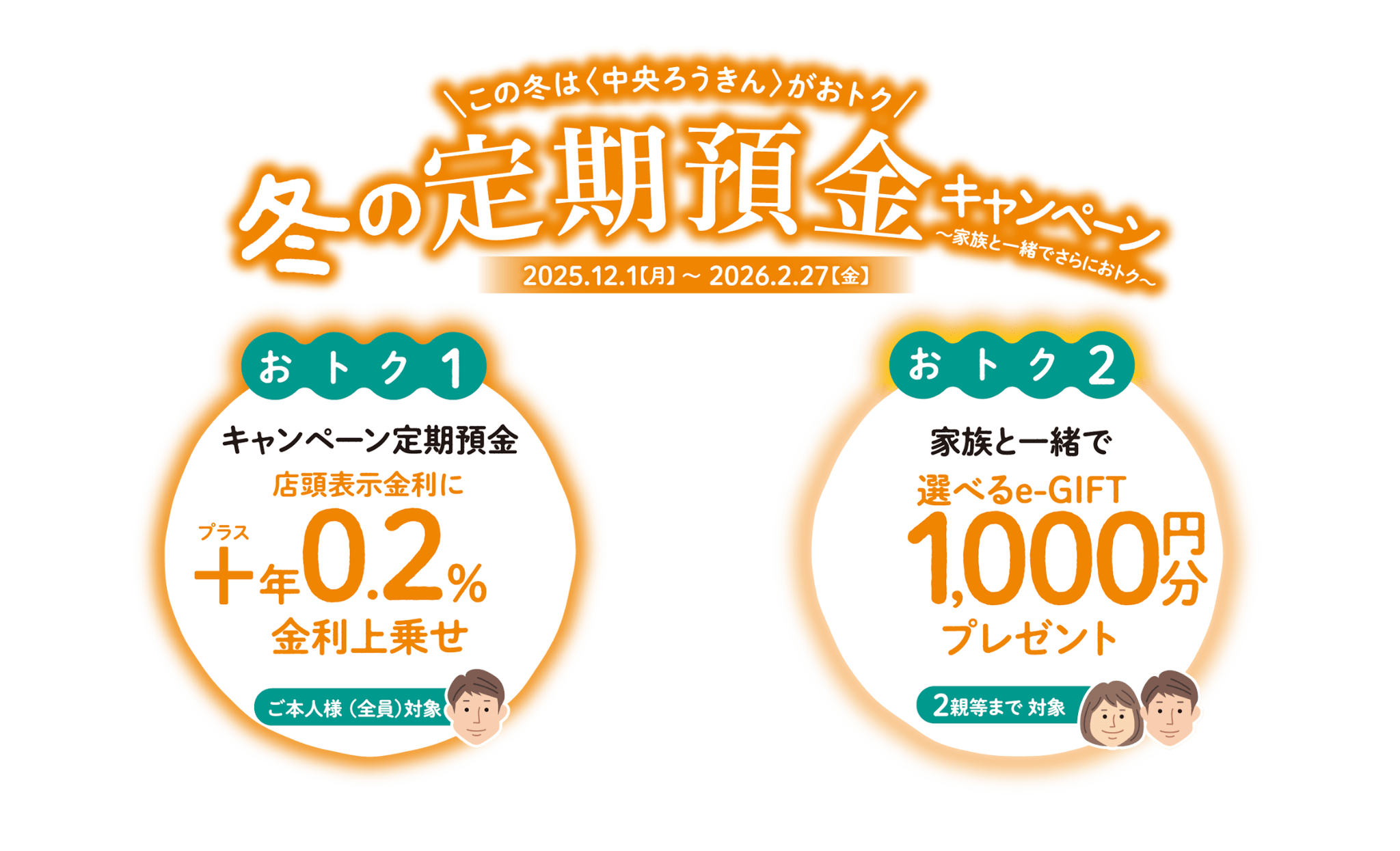 この冬は中央ろうきんがお得 冬の定期預金キャンペーン 〜家族と一緒でさらにおトク〜